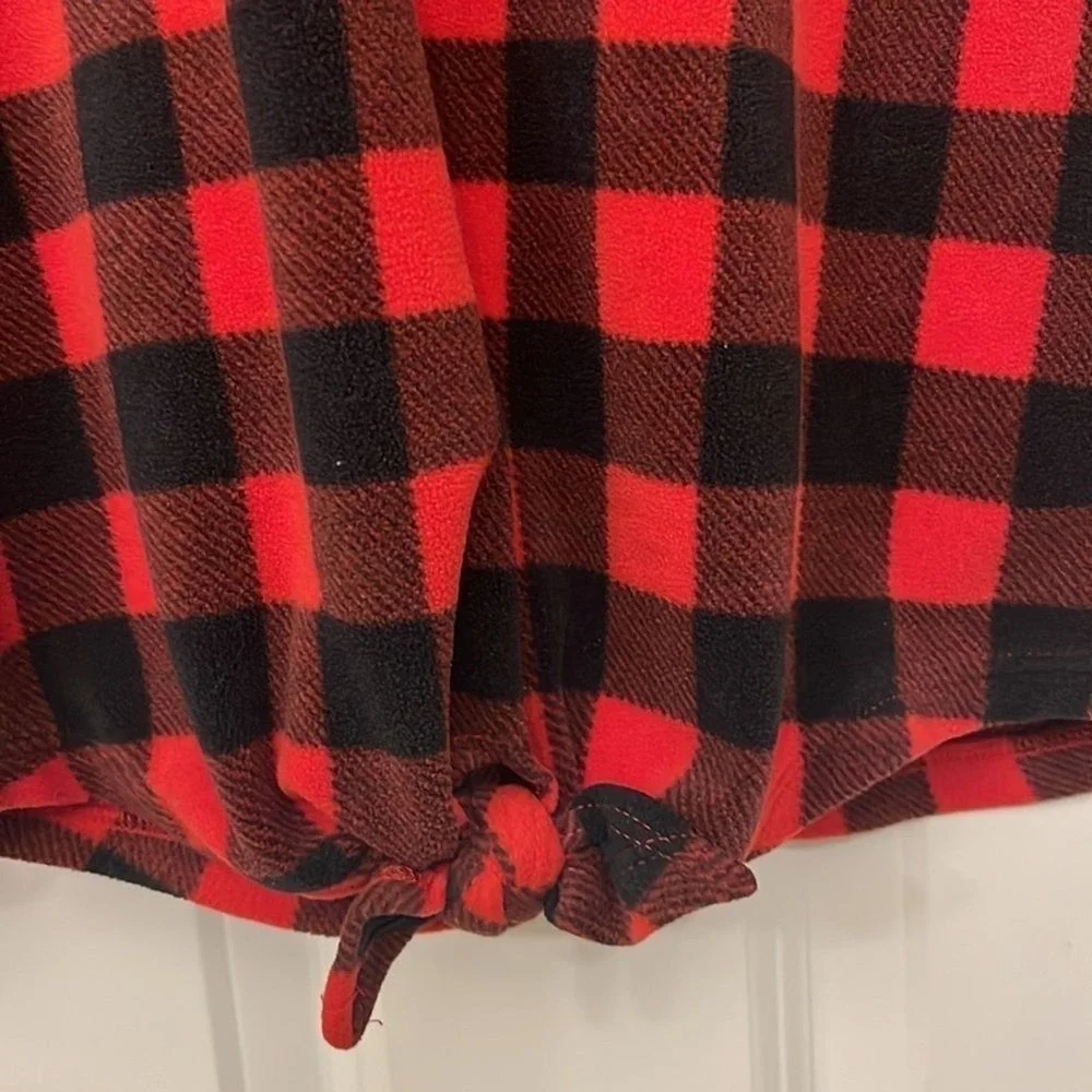 Old Navy Girls Denim Vest Red‎ Buffalo Plaid fleece 14/16 Woodsy valentines